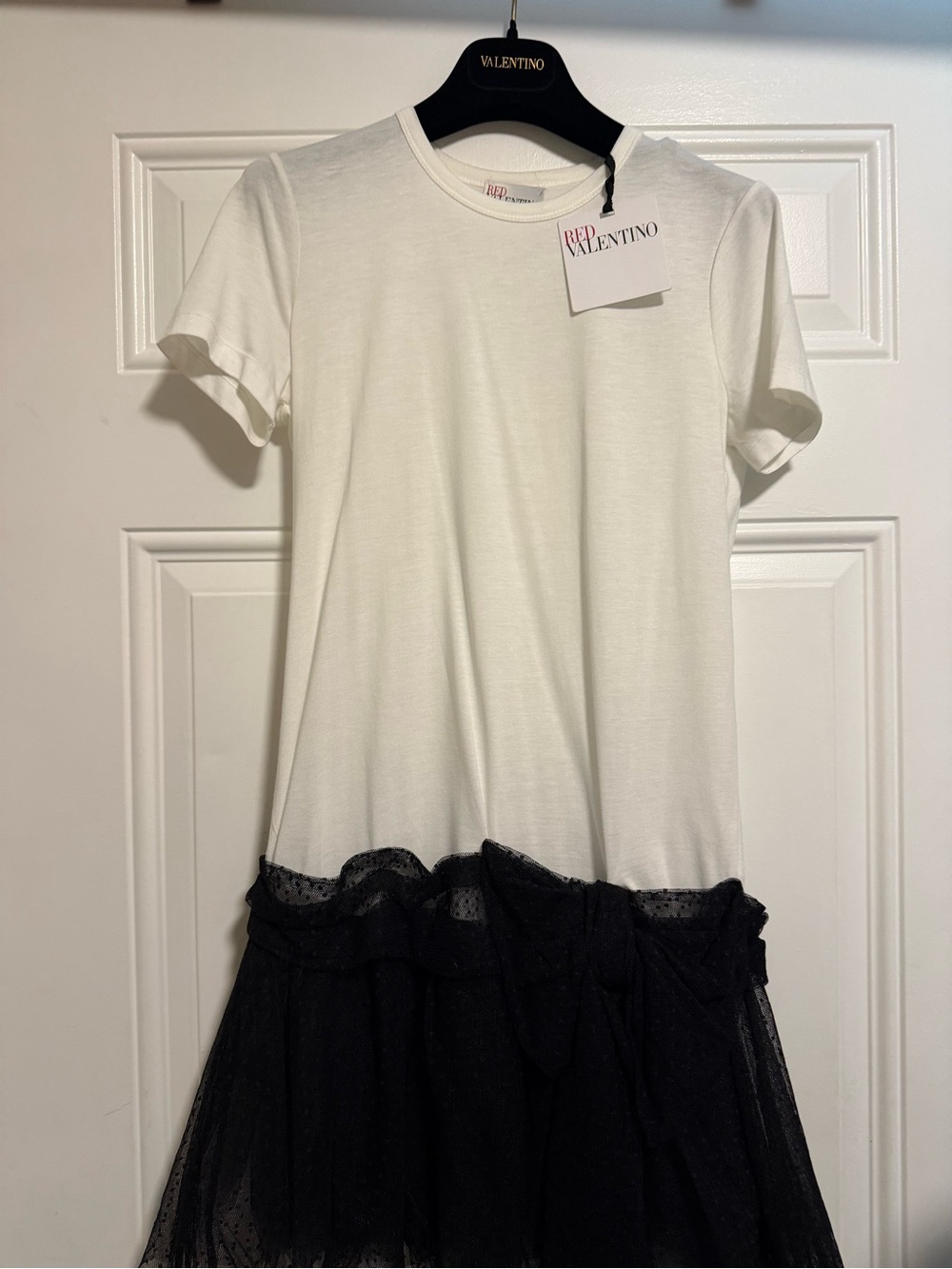 RED Valentino Junior White Tee with Black Tulle Skirt Overlay